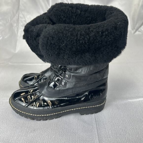 Coach Leonora Black Patent Leather Shearling Snow Boots Women’s 7.5B - Picture 7 of 7